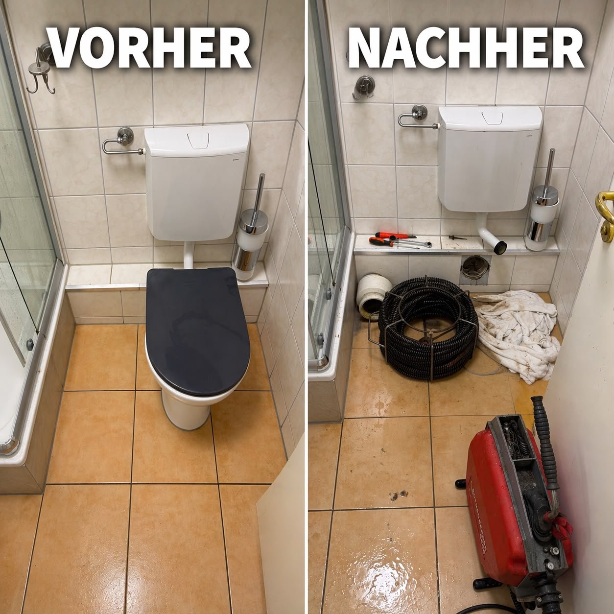 Before and after plumbing job