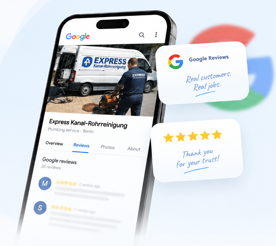 Google Reviews phone visual for Express Kanal-Rohrreinigung