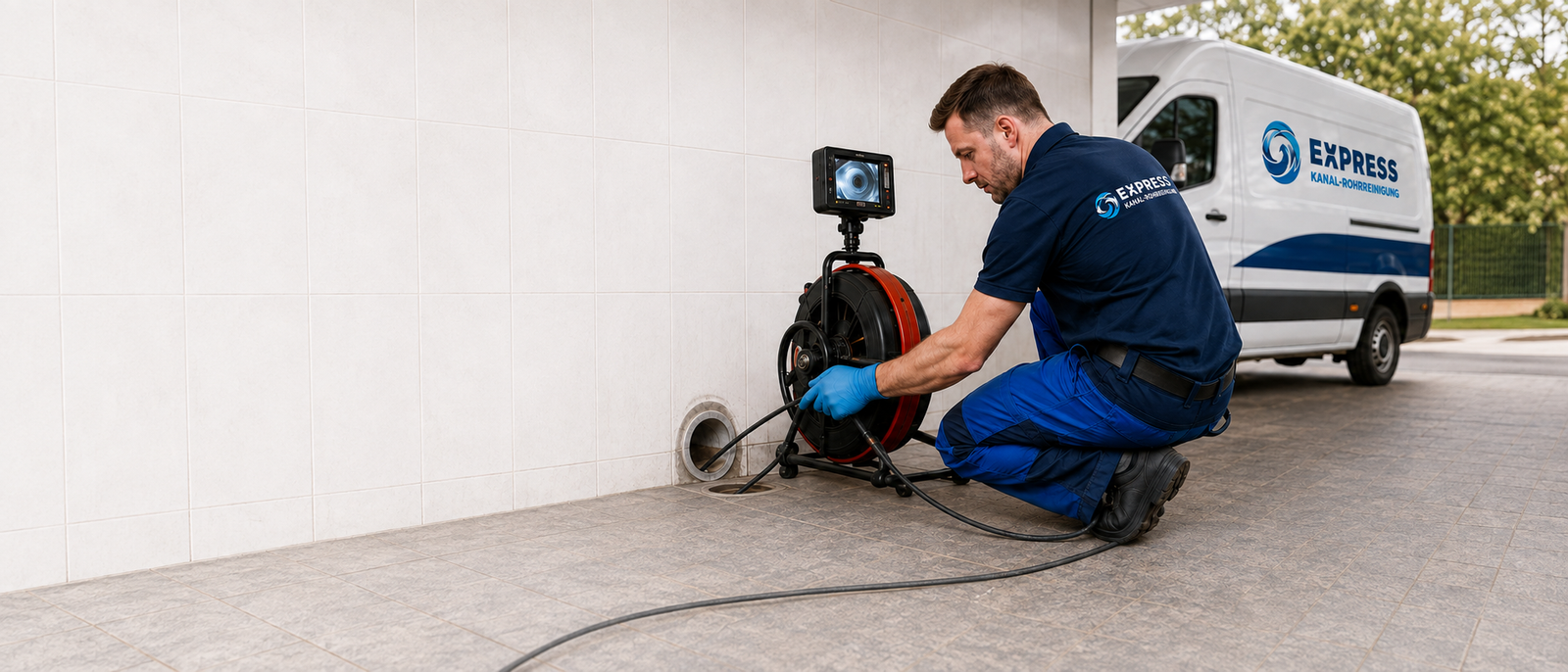 Pipe cleaning technician at work